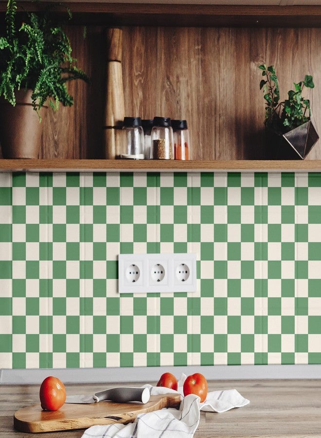 Drydiet Retro Checkered Peel and Stick Wallpaper Funky 70s Removable Vintage Decorative Wallpaper Checkerboard Decor for Bathroom Cabinet(Green,9.8' X 15.75'') - Image 4