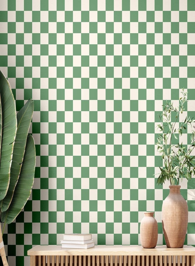 Drydiet Retro Checkered Peel and Stick Wallpaper Funky 70s Removable Vintage Decorative Wallpaper Checkerboard Decor for Bathroom Cabinet(Green,9.8' X 15.75'') - Image 1