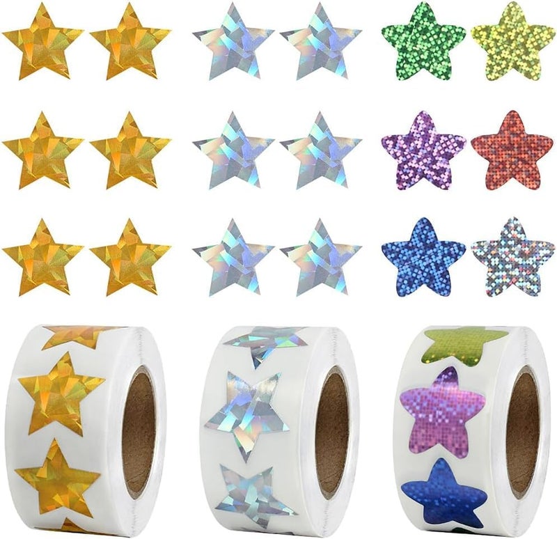 EWINEVER Reward Stickers 1500 Pcs School Stickers 3 Roll Motivational Stickers in 24 Designs for Children Students Teachers Classroom Star Style - Image 1