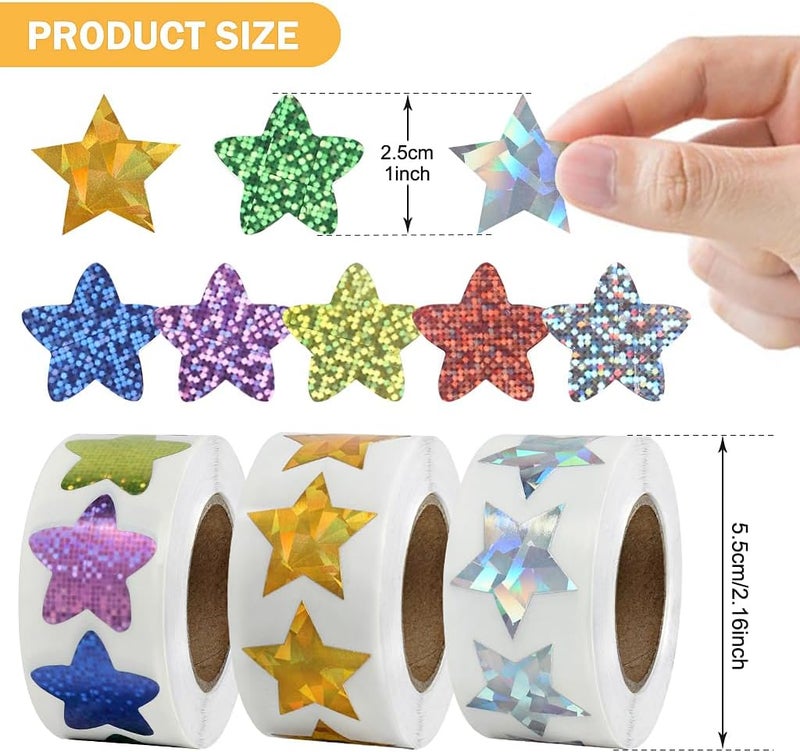 EWINEVER Reward Stickers 1500 Pcs School Stickers 3 Roll Motivational Stickers in 24 Designs for Children Students Teachers Classroom Star Style - Image 2