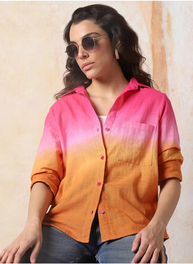 هاي ستار Stay effortlessly stylish with this comfortable Multicolour Oversized Shirts Dyed design crafted from 100% Cotton featuring Long Sleeves with Button closure.