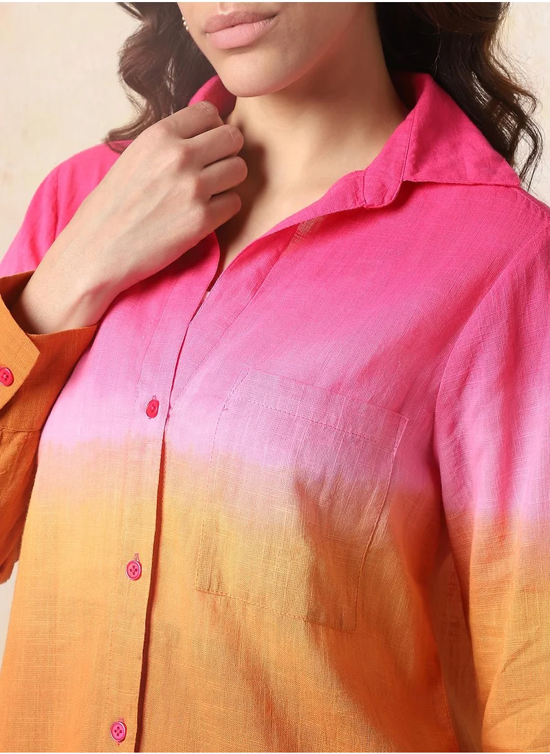 هاي ستار Stay effortlessly stylish with this comfortable Multicolour Oversized Shirts Dyed design crafted from 100% Cotton featuring Long Sleeves with Button closure.