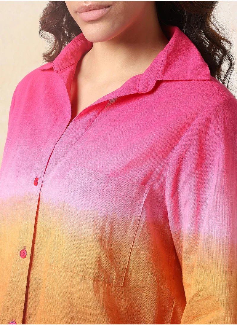 هاي ستار Stay effortlessly stylish with this comfortable Multicolour Oversized Shirts Dyed design crafted from 100% Cotton featuring Long Sleeves with Button closure.