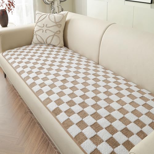 Sinotalent Couch Covers for Dogs Washable, Funny Fuzzy Pet Couch Cover, Anti-Slip Couch Covers for 3 Cushion Couch Sofa Pet Friendly, Reusable Sofa Covers for Pets. (Camel/White, 28" x 53") - Image 1