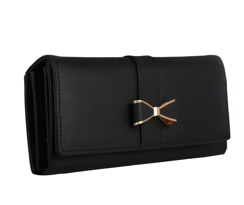 ALSU Women's Faux Leather Hand Wallet Clutch with Phone Pocket, 6 Card Slots (shd-0004blk, Black) - Image 1
