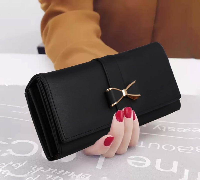 ALSU Women's Faux Leather Hand Wallet Clutch with Phone Pocket, 6 Card Slots (shd-0004blk, Black) - Image 4