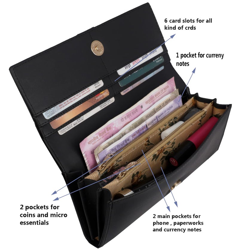 ALSU Women's Faux Leather Hand Wallet Clutch with Phone Pocket, 6 Card Slots (shd-0004blk, Black) - Image 5