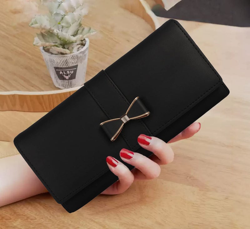 ALSU Women's Faux Leather Hand Wallet Clutch with Phone Pocket, 6 Card Slots (shd-0004blk, Black) - Image 2