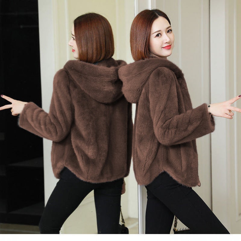 fleece-lined Thickened Jacket Womens Fashion ins Winter 2024 Double-sided Fleece Warm Hooded Sweatshirt Women (Double Hats) Black - Image 3