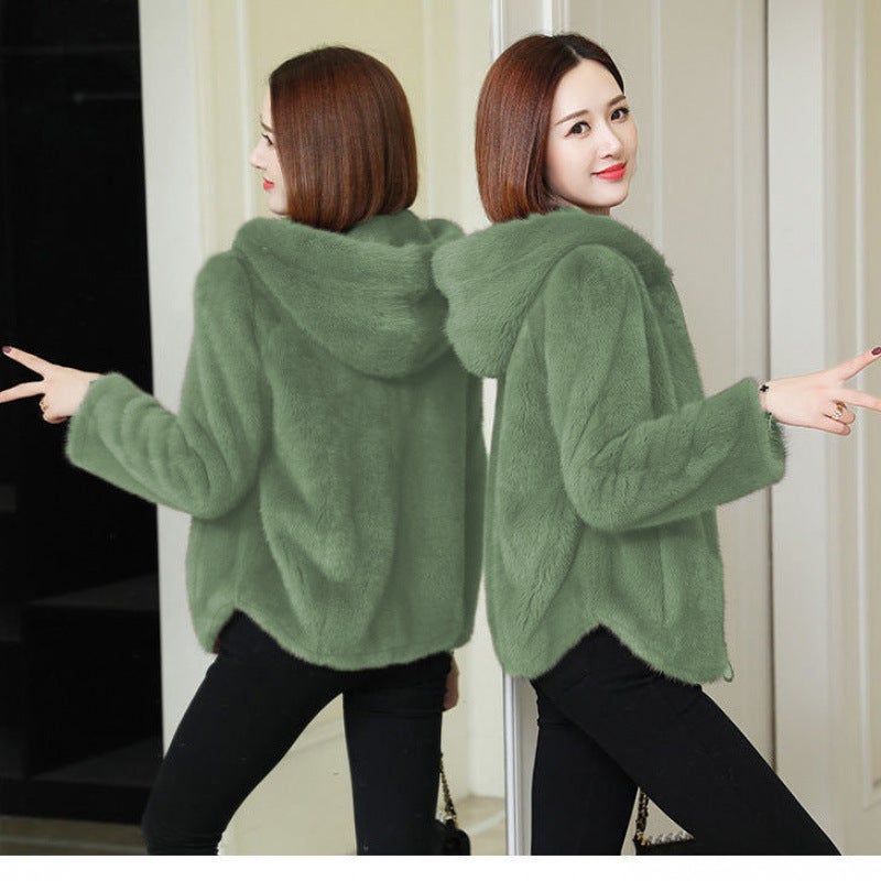 fleece-lined Thickened Jacket Womens Fashion ins Winter 2024 Double-sided Fleece Warm Hooded Sweatshirt Women (Double Hats) Black - Image 2