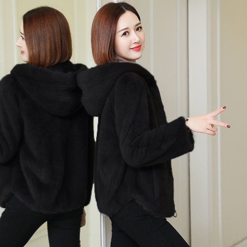 fleece-lined Thickened Jacket Womens Fashion ins Winter 2024 Double-sided Fleece Warm Hooded Sweatshirt Women (Double Hats) Black - Image 5