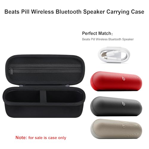 Elonbo Carrying Case ​for Beats Pill - Portable Bluetooth Speaker, Beats Pill Waterproof Bluetooth Speaker Hard Travel Bag Storage Cover Holder, Mesh Pocket Fits Charger, Black - Image 2