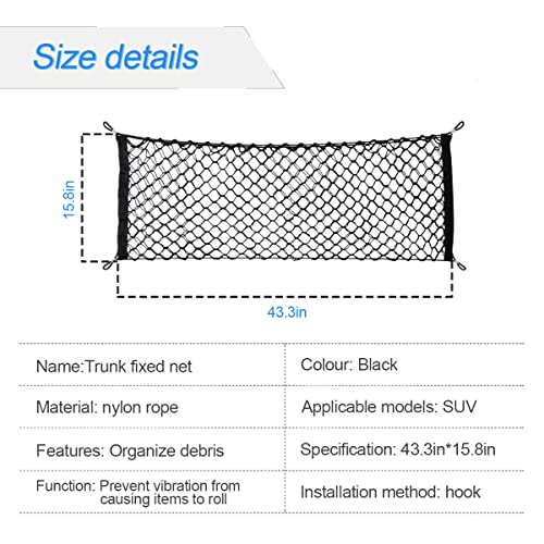 Hanemia Car Rear Cargo Net, Adjustable Elastic Storage Organizer Net, Trunk Cargo Storage Net, Universal Fit for Car, Vehicle, SUV (43.3"x 15.8") - Image 2
