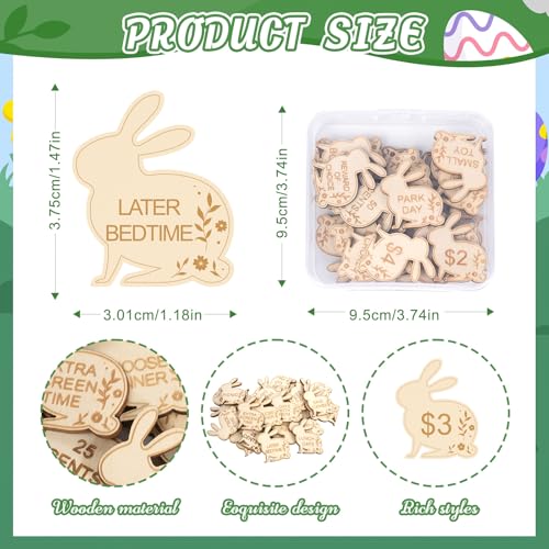 Hedeey Easter Egg Fillers30 Pack Wooden Easter Egg Tokens for KidsEaster Basket StuffersEaster Reward Tokens with 30 Different Engraved SayingsEaster Eggs Filled Activity for Kids Teens Girls BoysBunny - Image 5