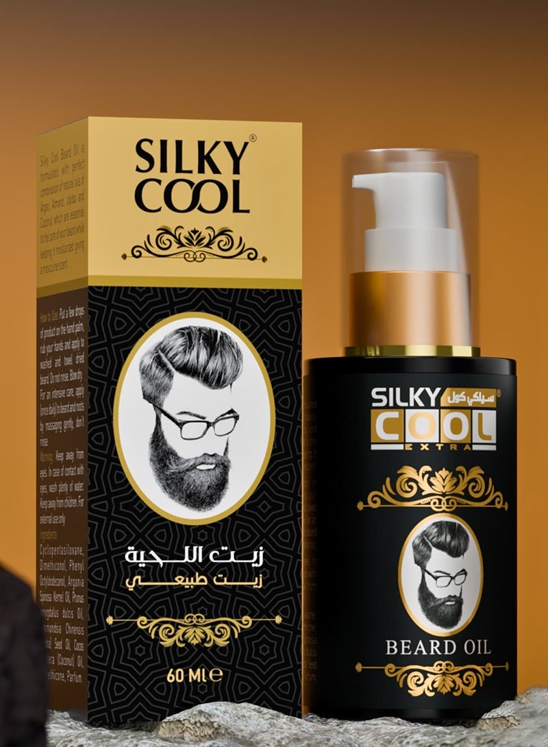 سيلكي كول زيت اللحية سيلكي كول – 60 مل عناية طبيعية باللحية بزيوت الأرجان، اللوز، الجوجوبا، وجوز الهند تركيبة مرطبة وملينة - Image 1