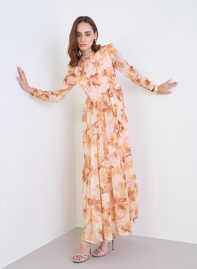 Styli Beige All-Over Print Tiered Maxi Dress - Image 2