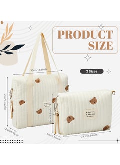 Bebiland 2 Piece Diaper Bag Tote, Multi Layered Fabrics Multifunction Maternity Bag with Quilted Cotton, Bear Design Stroller Storage Bag, Travel Zip Closure Diaper, Milk Bottle Bag  - Image 2