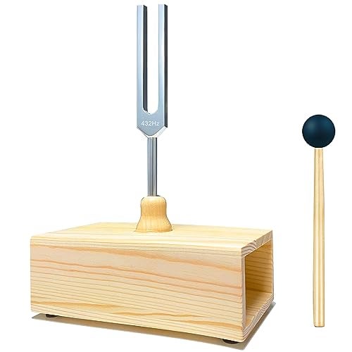 Lrowvenu 432 Hz Tuning Fork with Resonance Box, Aluminum Alloy, Wooden Speaker, Ideal for Sound Healing, SPA Aromatherapy, Tuning Fork Resonance Teaching, Hearing Tests, Meditation etc - Image 1