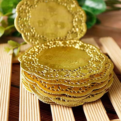 CHICIEVE Paper Doily 3.5 Inches Golden Round Paper Lace Doilies 100 Pcs Placemats Ideal for Weddings,Tableware Decor - Image 3