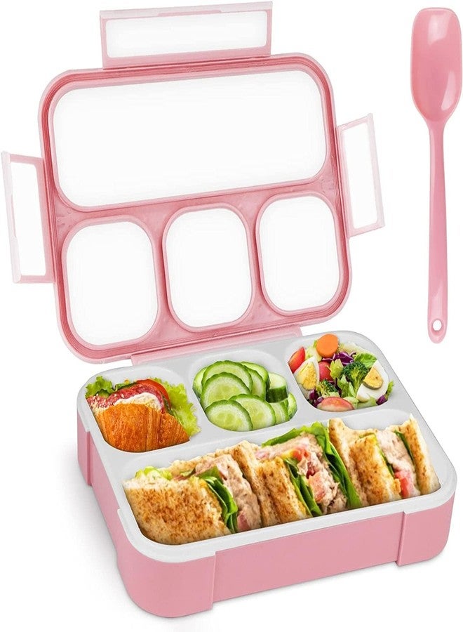 TOCINGO 4 Compartment Leak Proof Lunch Box with Spoon & Fork, BPA Free Bento Box for Kids & Adults, Microwave Freezer Safe Tiffin Box for School, Office & Travel-1 pc (Light Pink) - Image 1