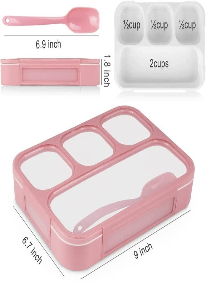 TOCINGO 4 Compartment Leak Proof Lunch Box with Spoon & Fork, BPA Free Bento Box for Kids & Adults, Microwave Freezer Safe Tiffin Box for School, Office & Travel-1 pc (Light Pink) - Image 3