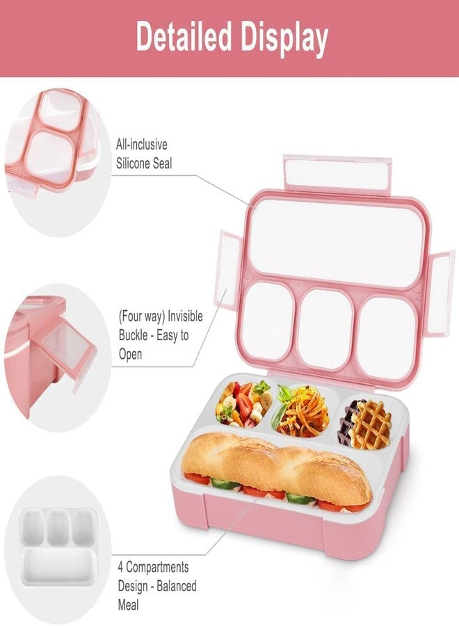 TOCINGO 4 Compartment Leak Proof Lunch Box with Spoon & Fork, BPA Free Bento Box for Kids & Adults, Microwave Freezer Safe Tiffin Box for School, Office & Travel-1 pc (Light Pink) - Image 5