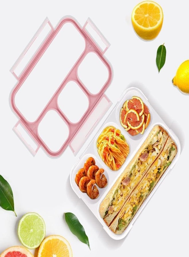 TOCINGO 4 Compartment Leak Proof Lunch Box with Spoon & Fork, BPA Free Bento Box for Kids & Adults, Microwave Freezer Safe Tiffin Box for School, Office & Travel-1 pc (Light Pink) - Image 2
