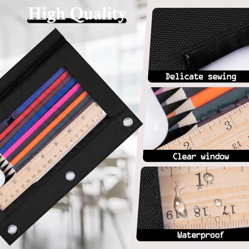 LaOficina 50 Packs Wholesale 3 Ring Binder Pouches, Zippered Binder Pencil Pouch with Clear Window, Clear Pen Case Bulk Suitable for School and Office(Black) - Image 3