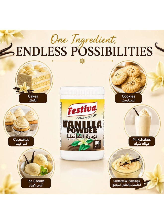 Festiva Vanilla Powder 100g - Flavoring Powder for Cakes, Cookies, Desserts and Baking Recipes - Sweet Vanilla Flavor - Image 3