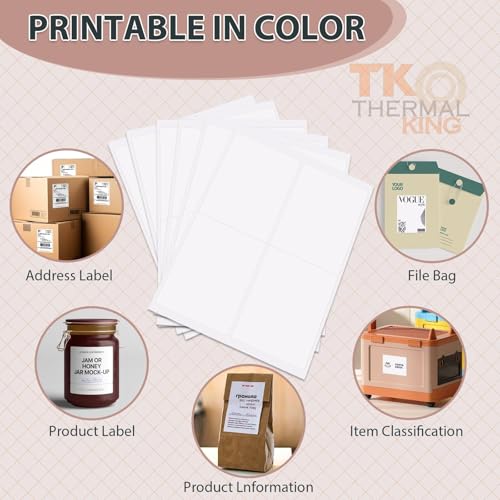 TK Thermal King 4" x 5" 100 Sheets Permanent Adhesive White Blank Shipping 400 Labels for Laser & Inkjet Printers (4 Labels/Sheet) - Image 5