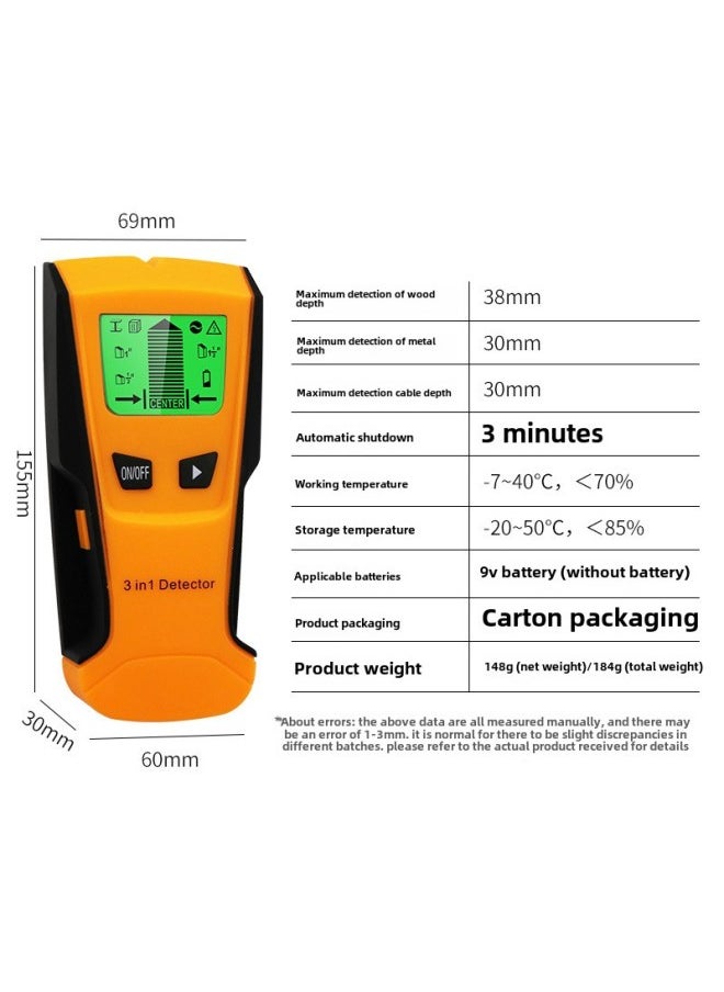 Generic - Three-in-one Wall Detector Wall Metal Detector Current Cable With Metal Detection Function-Model:Detector -1 9V Battery - Image 1