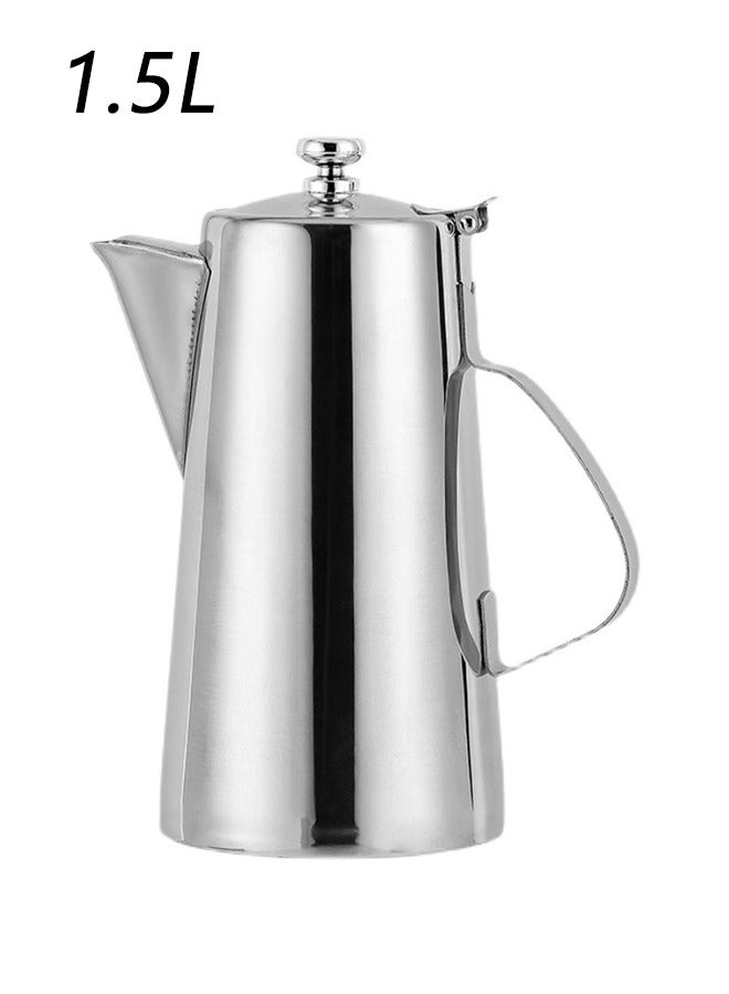 Lucky 1.5L Milk Frothing Pot Stainless Steel Pot with Lid Coffee Milk Beverage Short Spout Pot Suitable for Beverages Milk Juice Silve  - Image 1
