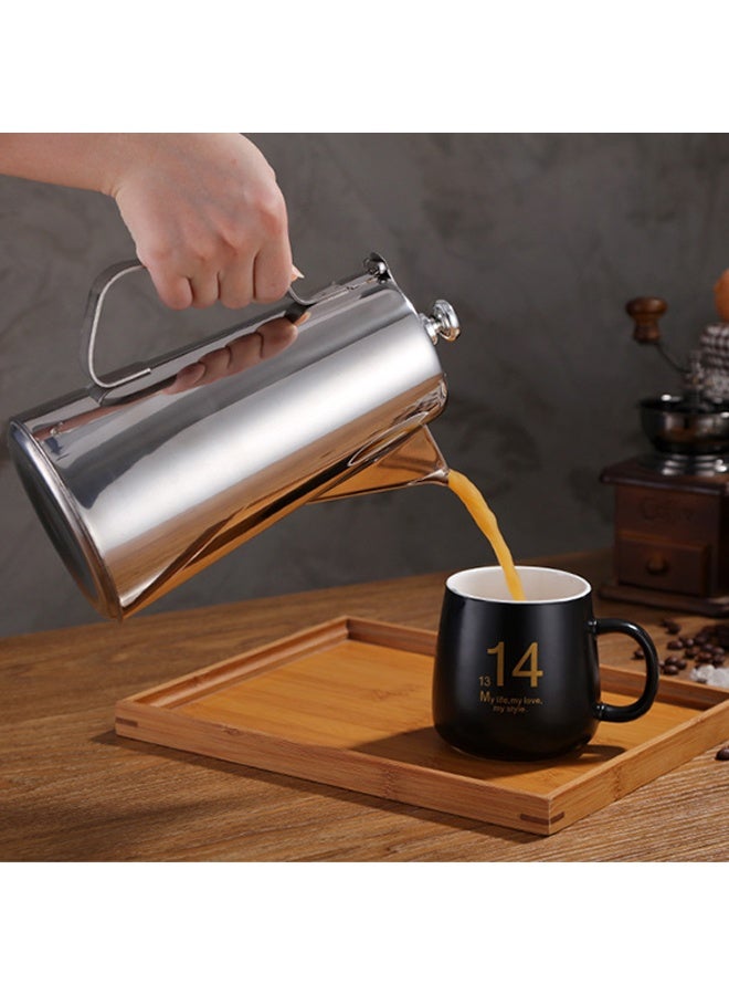 Lucky 1.5L Milk Frothing Pot Stainless Steel Pot with Lid Coffee Milk Beverage Short Spout Pot Suitable for Beverages Milk Juice Silve - Image 4