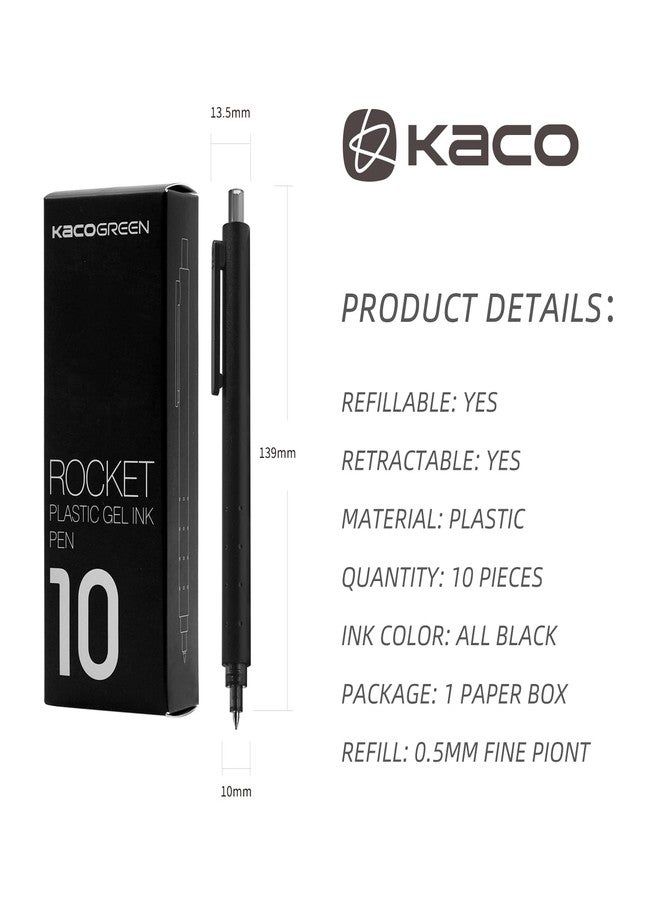 Kaco Retractable Refillable Gel Ink Pens 0.5mm Fine Point (ROCKET, 10 Pieces - Black Ink) - Image 2