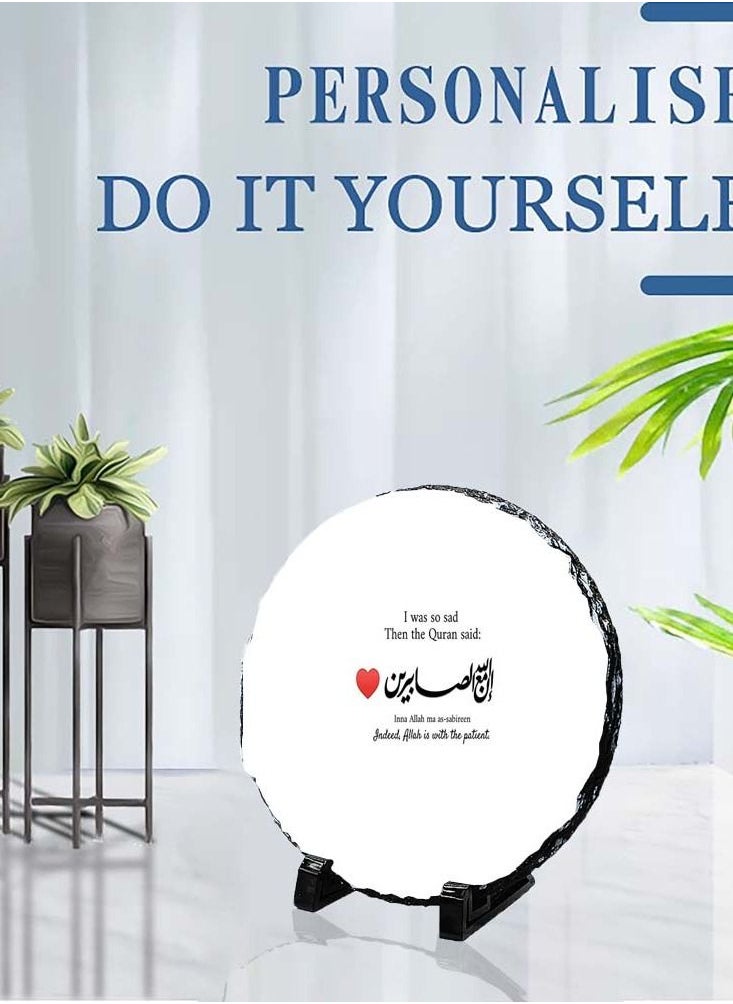 Service Zone - Protective Printed White Round Shape Marble Photo Frame for Table Top I Was So Sad Then The Quran Said Quran Aayat - Image 1