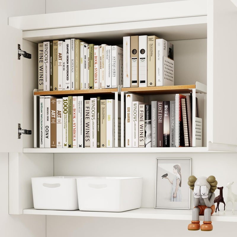Mitus Shelf Organizer and Storage, Tiered Wood Cabinet Rack for The Kitchen Counter, Bathroom Counter, Pantry Cupboard, Office Desk Bookshelf, 16" Wide Natural and White (Large) - Image 3