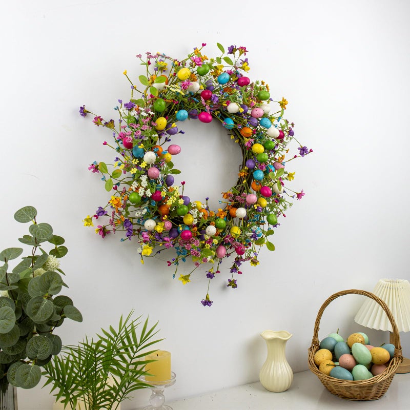 Yawwind 22 Inches Vintage Easter Wreaths for Front Door Farmhouse Easter Wreath Colorful Egg Wreath for Holiday Wall Window Porches Indoor Hanging Decorations - Image 3