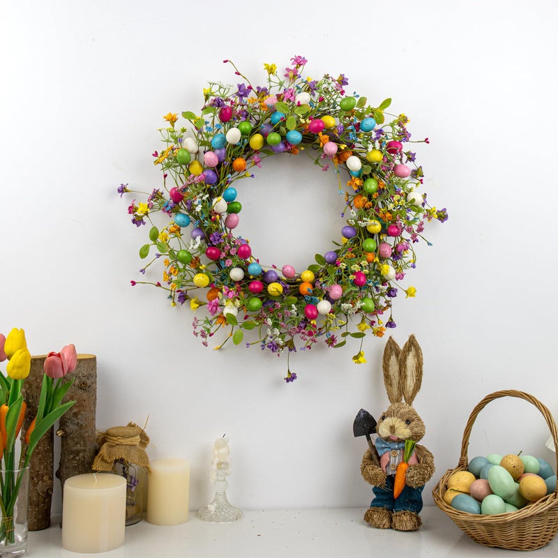 Yawwind 22 Inches Vintage Easter Wreaths for Front Door Farmhouse Easter Wreath Colorful Egg Wreath for Holiday Wall Window Porches Indoor Hanging Decorations - Image 4