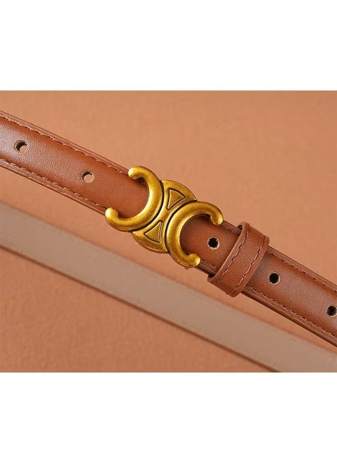 Generic Vintage Belt for Women, Gold Buckle Leather Belt, 0.9" Width Retro Fashion Skinny Thin Waist Belt, Jeans Pants Belt for Women, Brown  - Image 4