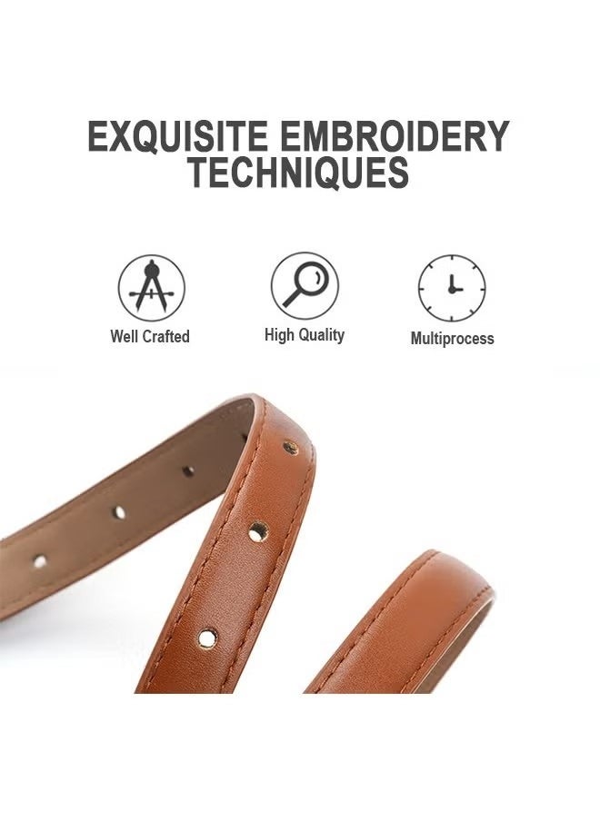Generic Vintage Belt for Women, Gold Buckle Leather Belt, 0.9" Width Retro Fashion Skinny Thin Waist Belt, Jeans Pants Belt for Women, Brown  - Image 2