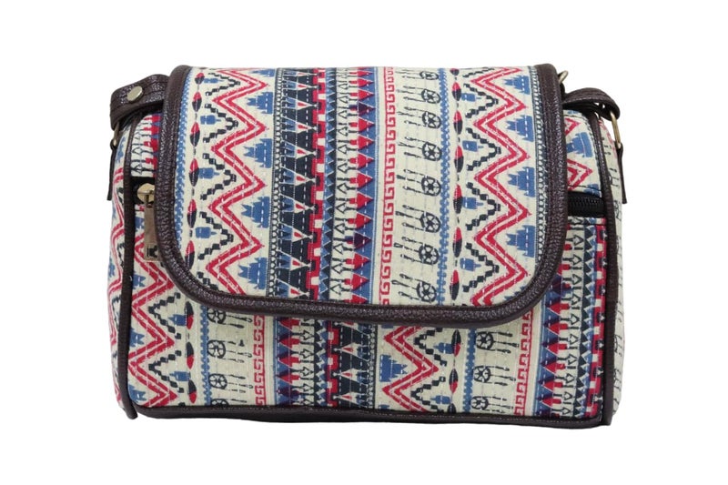SHIVKARI Women's Ladies Ikkat Cotton Fabric Classical and Fashionable Flap Duffle Sling Bag l Pink - Image 1