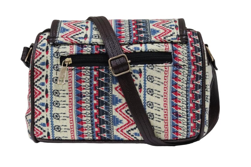 SHIVKARI Women's Ladies Ikkat Cotton Fabric Classical and Fashionable Flap Duffle Sling Bag l Pink - Image 2