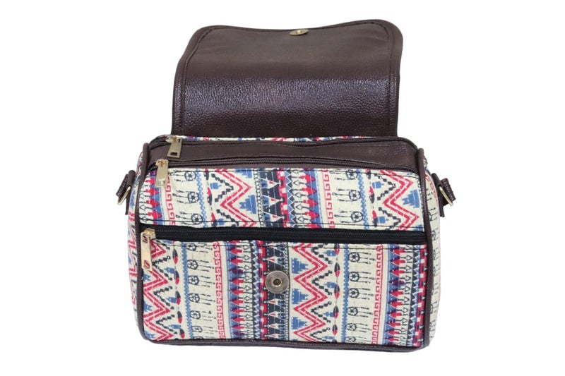 SHIVKARI Women's Ladies Ikkat Cotton Fabric Classical and Fashionable Flap Duffle Sling Bag l Pink - Image 5