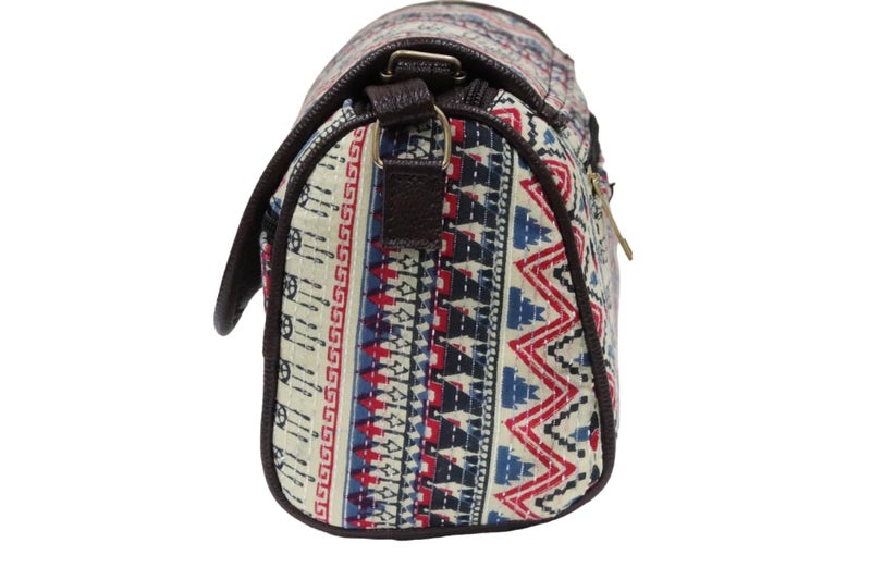 SHIVKARI Women's Ladies Ikkat Cotton Fabric Classical and Fashionable Flap Duffle Sling Bag l Pink - Image 3