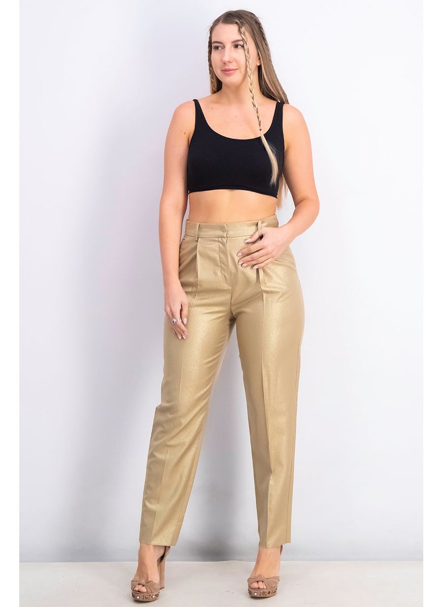 EMPORIO ARMANI - Women Straight Leg Textured Pants, Gold - Image 1