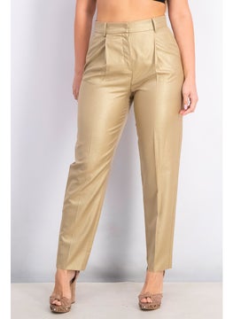 Women Straight Leg Textured Pants, Gold