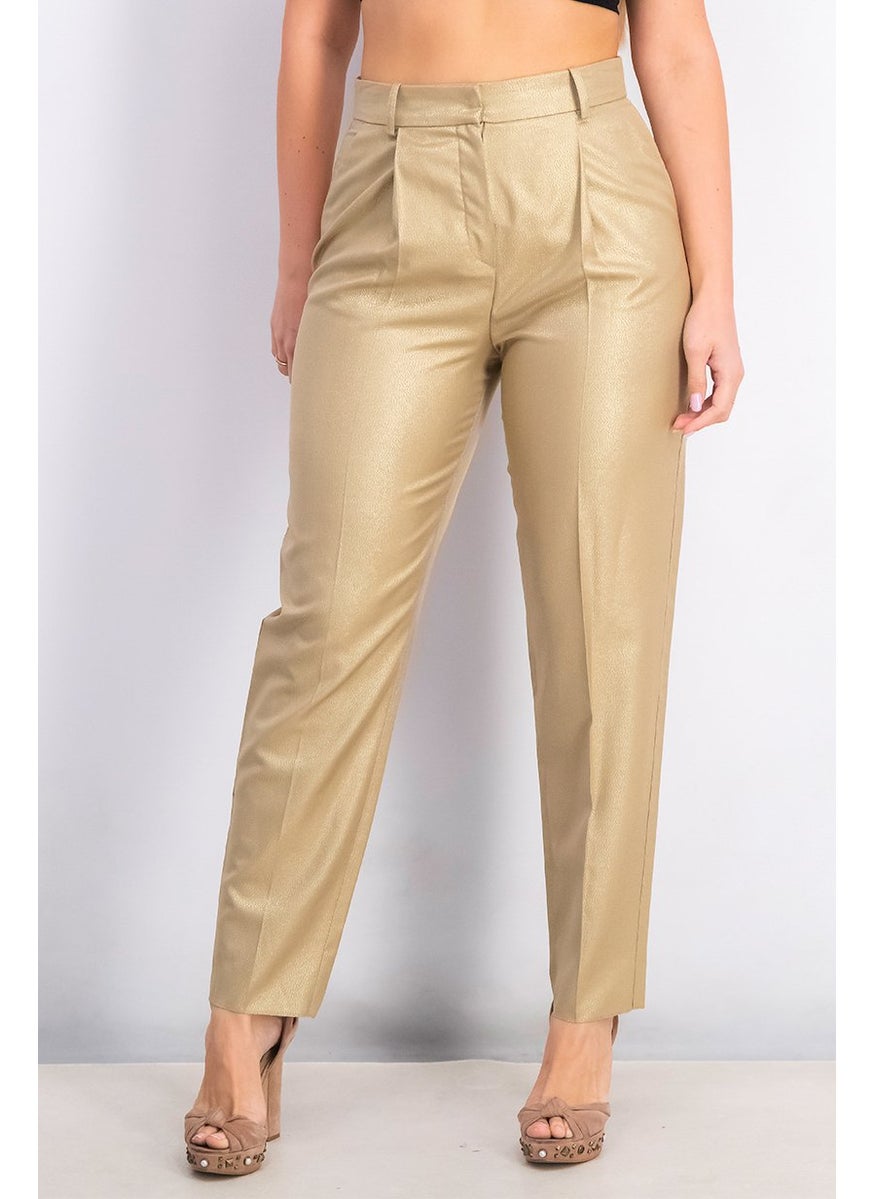 EMPORIO ARMANI - Women Straight Leg Textured Pants, Gold - Image 1