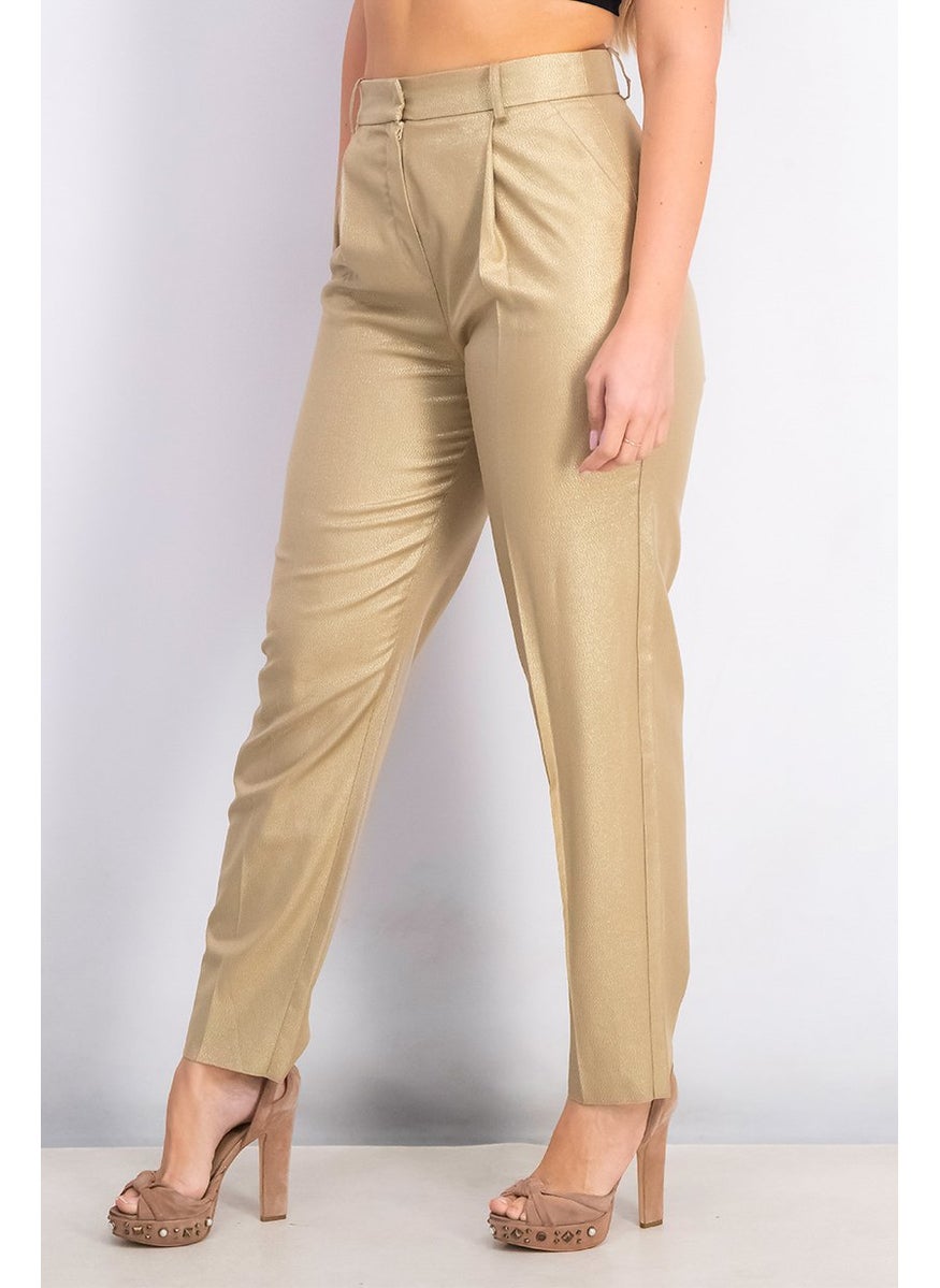EMPORIO ARMANI - Women Straight Leg Textured Pants, Gold - Image 1