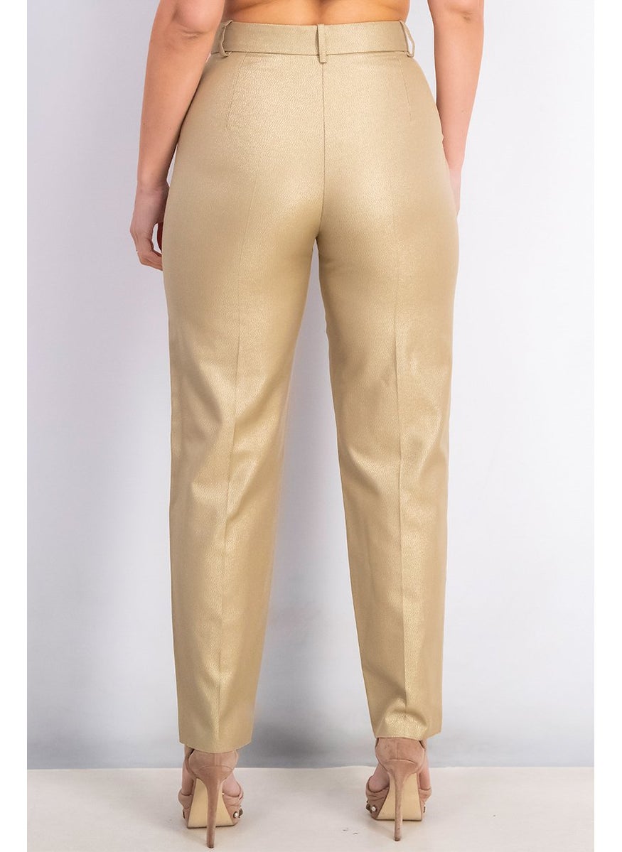 EMPORIO ARMANI - Women Straight Leg Textured Pants, Gold - Image 1