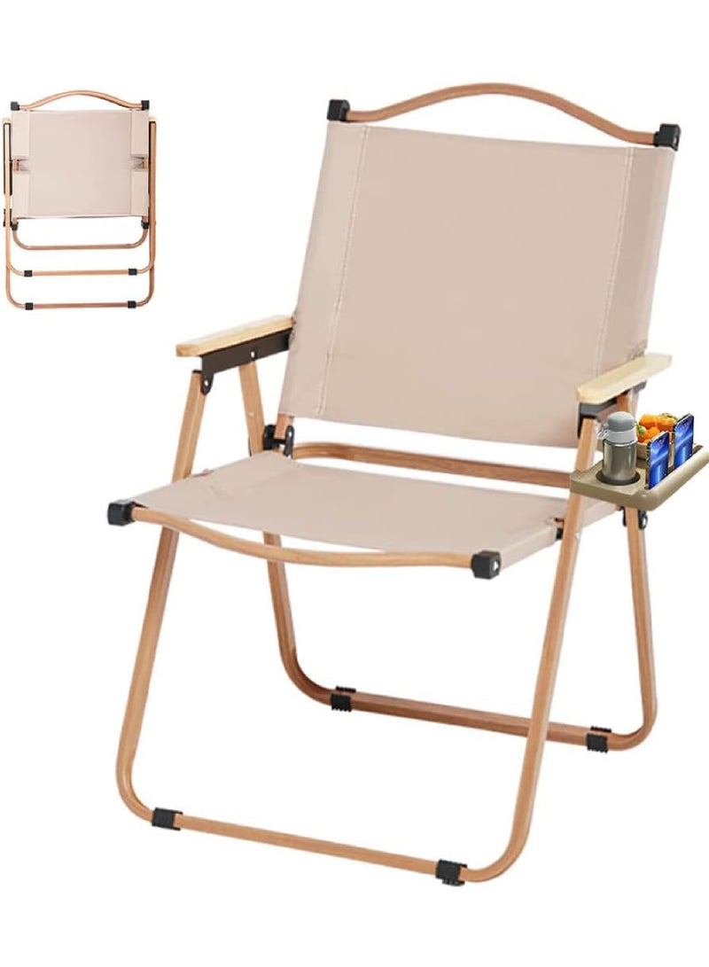 Cyber Camping Chair Folding Picnic Chair Collapsible Outdoor BBQ Seat with Cup Holder Arm Rest Wood Picnic Portable Chair Beach Chair Stable Ultralight Garden Chair for Picnic Backpack Hiking Fishing Travel - Image 1